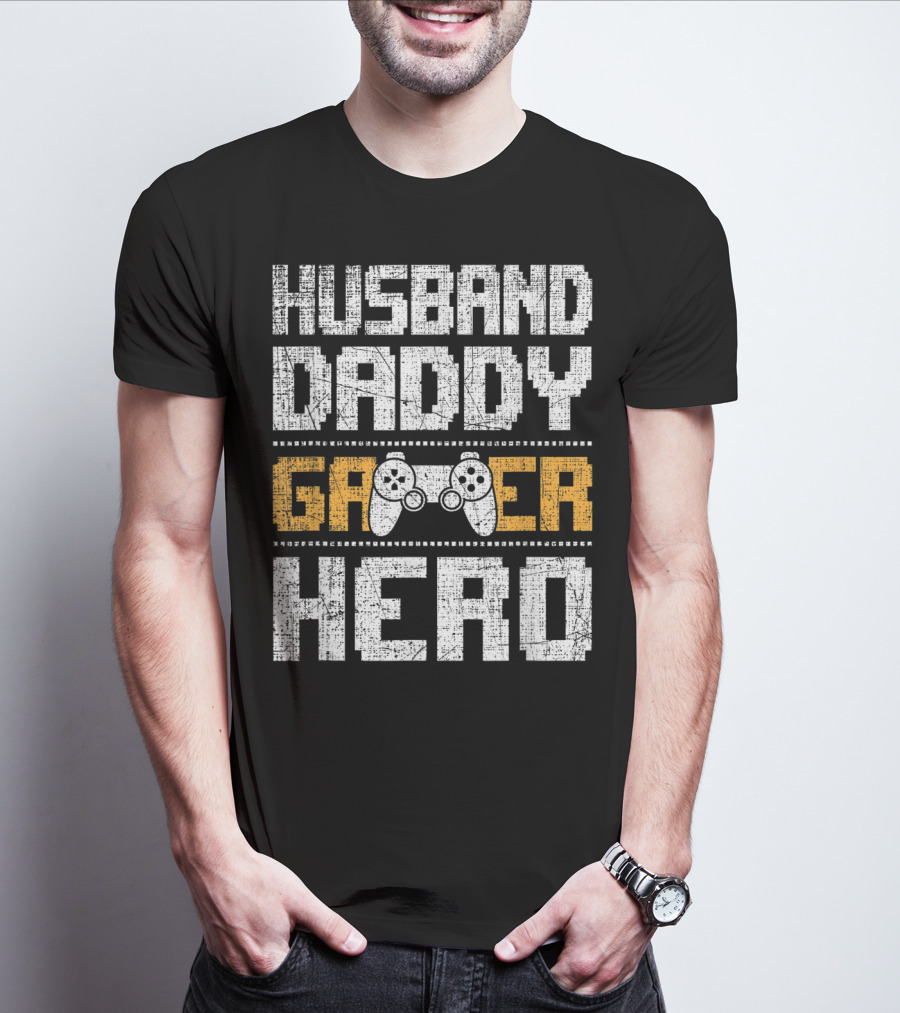 Husband Daddy Gamer Hero With Gaming Controller T-Shirt