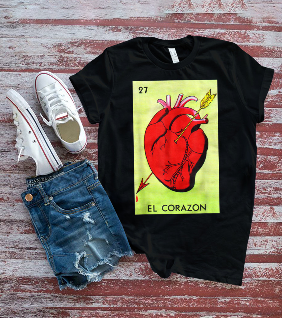 Mexican Loteria Card 27 El Corazon Heart With Arrow T-Shirt
