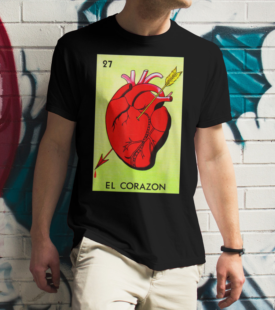Mexican Loteria Card 27 El Corazon Heart With Arrow T-Shirt