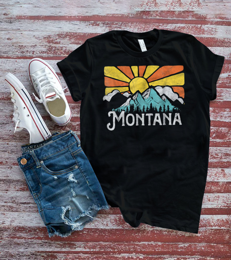 Montana Eighties Style Mountains Sun Retro T-Shirt
