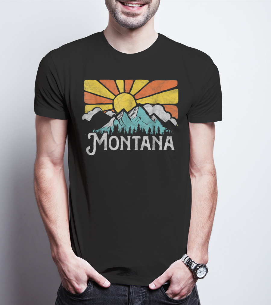 Montana Eighties Style Mountains Sun Retro T-Shirt