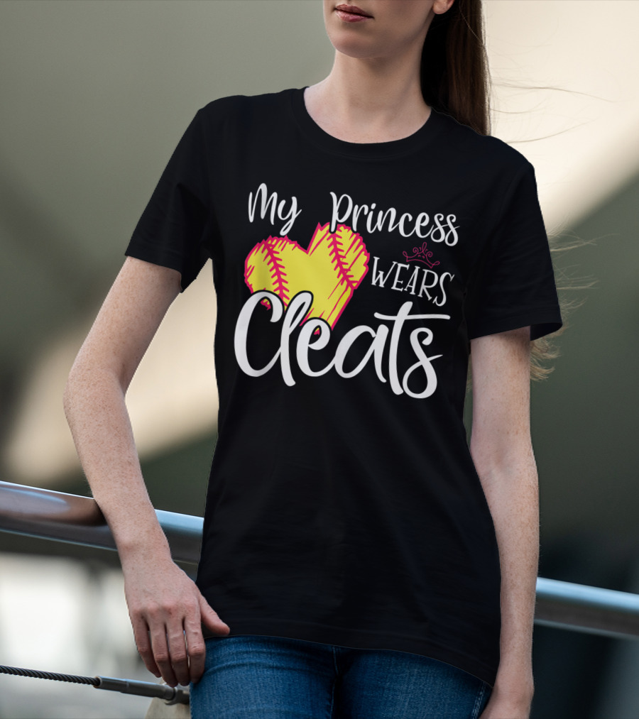 My Princess Wears Cleats Softball Heart T-Shirt