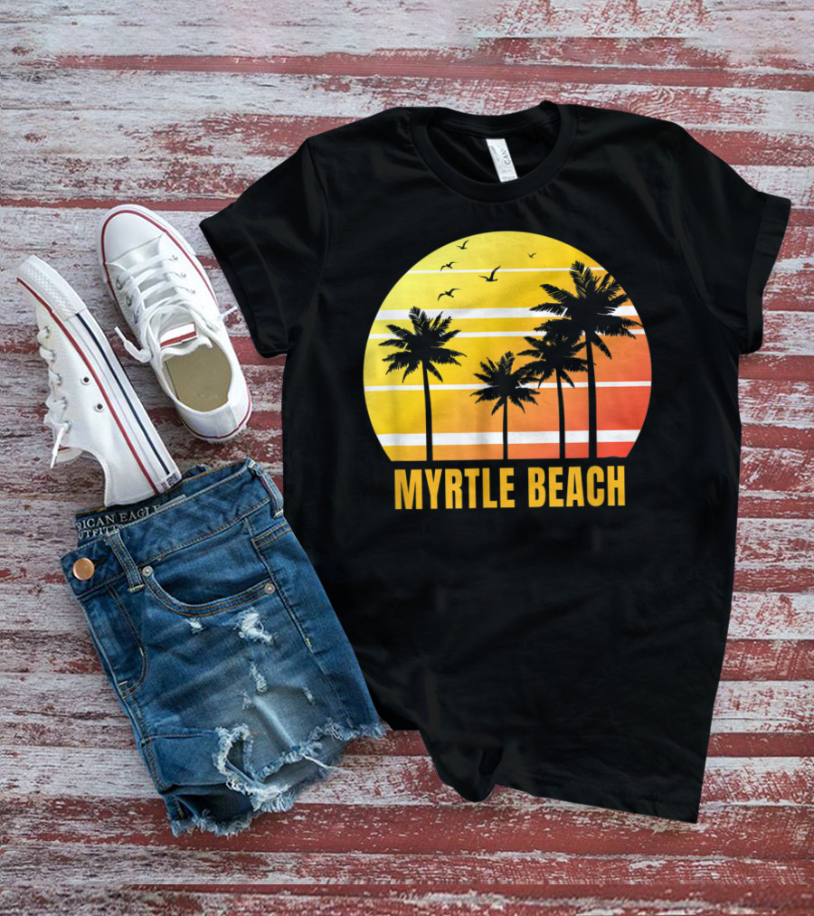 Myrtle Beach South Carolina Palm Trees Sunset Vacation Souvenir T-Shirt