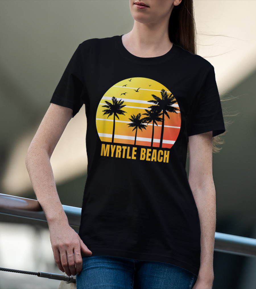Myrtle Beach South Carolina Palm Trees Sunset Vacation Souvenir T-Shirt