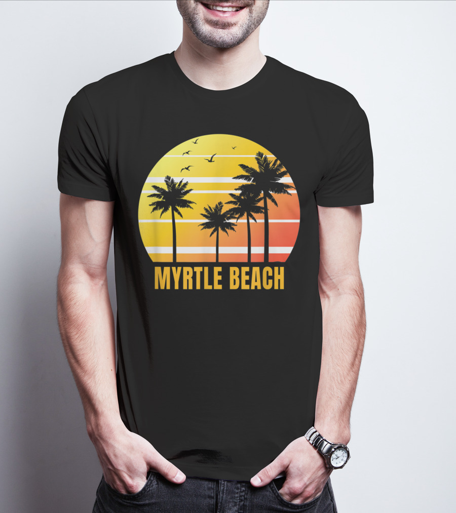 Myrtle Beach South Carolina Palm Trees Sunset Vacation Souvenir T-Shirt