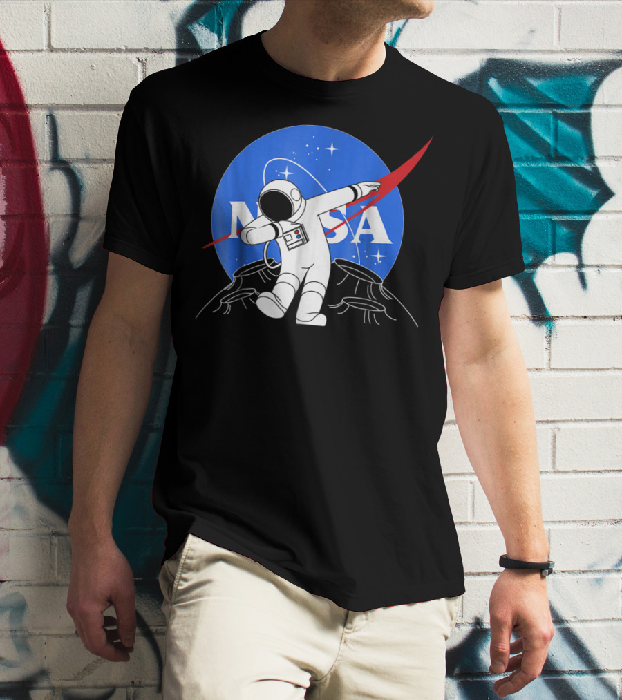 NASA Astronaut Dab On The Moon Iconic Logo Parody Spacewalk Scene T-Shirt