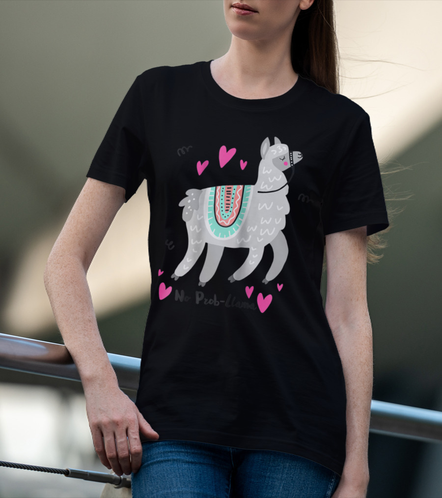 No Prob Llama Funny Llama Alpaca Lover Hearts T-Shirt