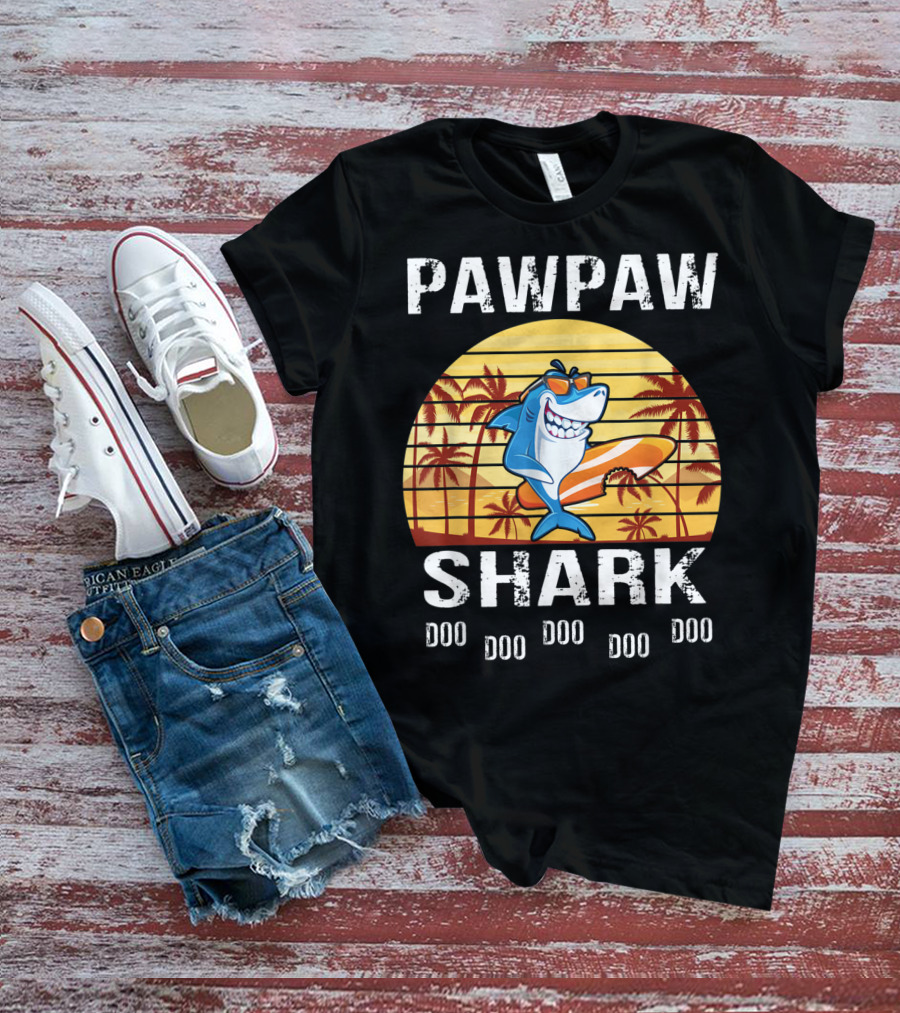 Pawpaw Shark Doo Doo Doo Doo Doo Doo Tropical Sunset T-Shirt