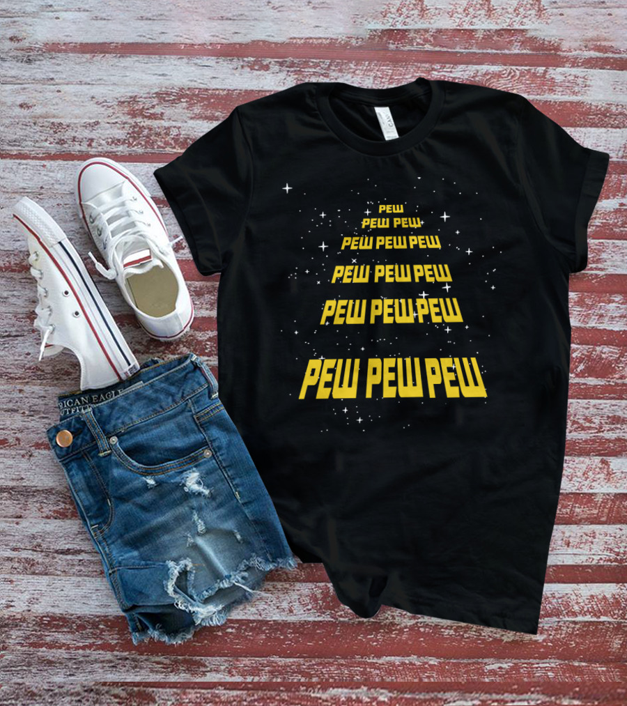 Pew Pew Pew Wars Funny Parody Text With Space Stars T-Shirt
