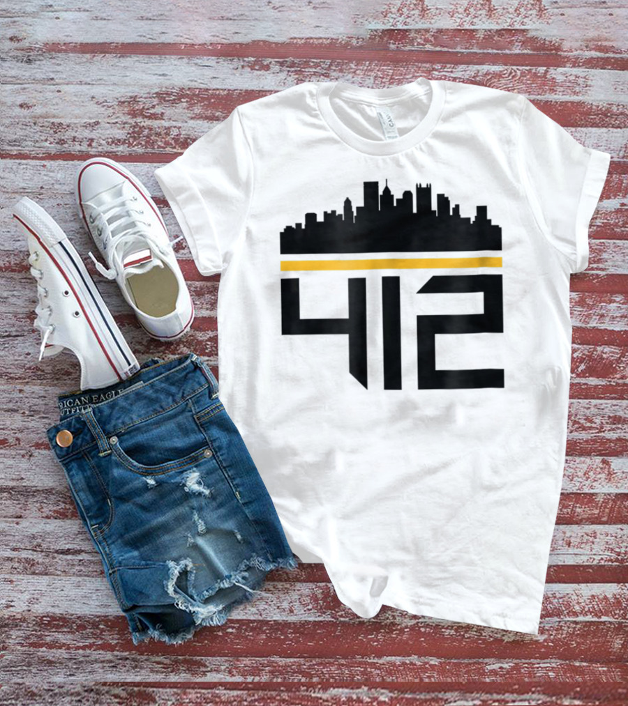 Pittsburgh Skyline 412 Steel City Black And Gold T-Shirt