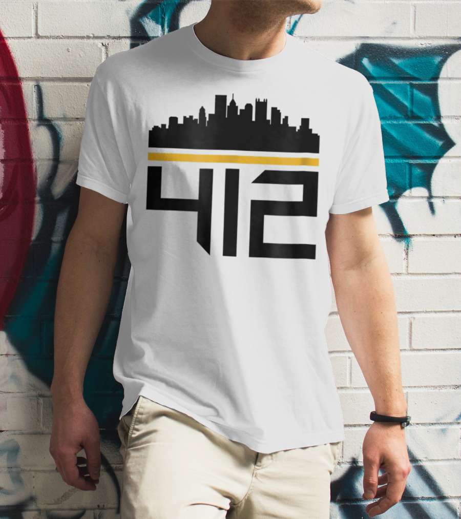 Pittsburgh Skyline 412 Steel City Black And Gold T-Shirt