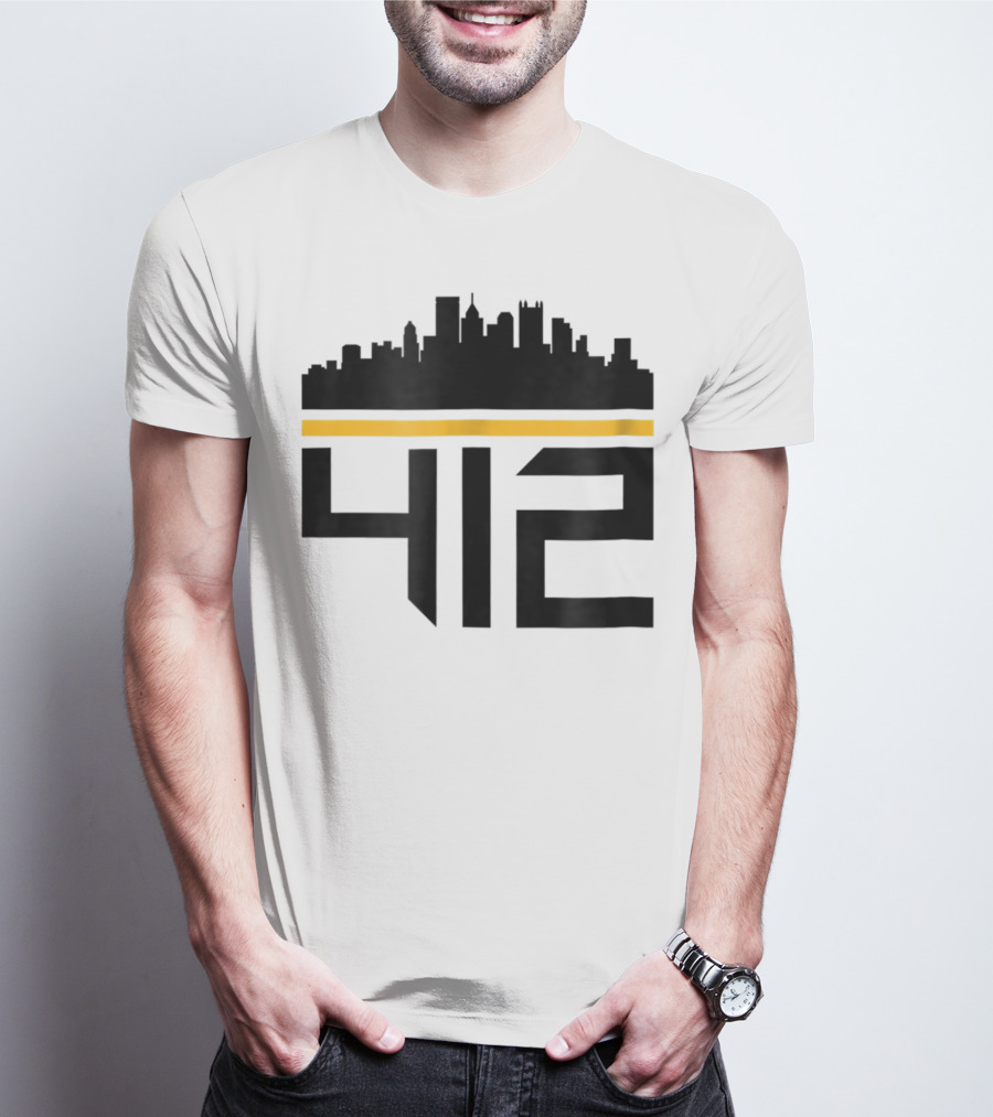 Pittsburgh Skyline 412 Steel City Black And Gold T-Shirt