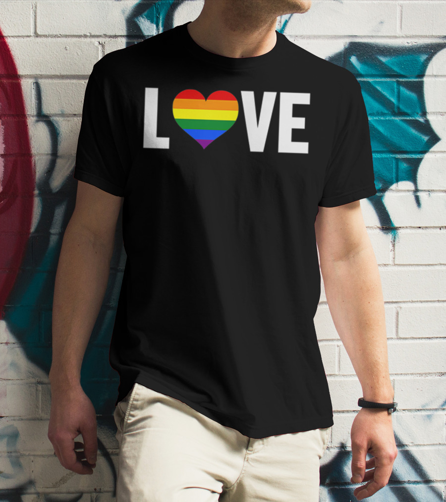 LOVE Rainbow Heart Gay Pride Flag Pocket T-Shirt