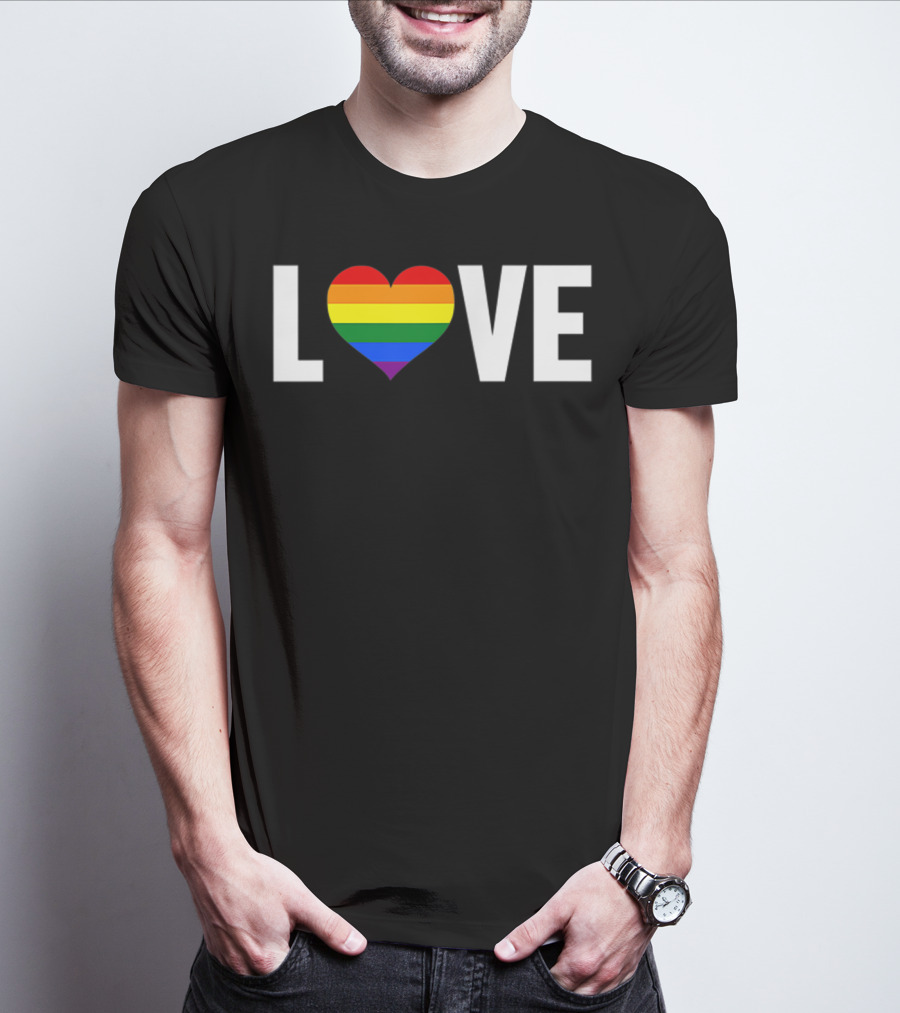 LOVE Rainbow Heart Gay Pride Flag Pocket T-Shirt