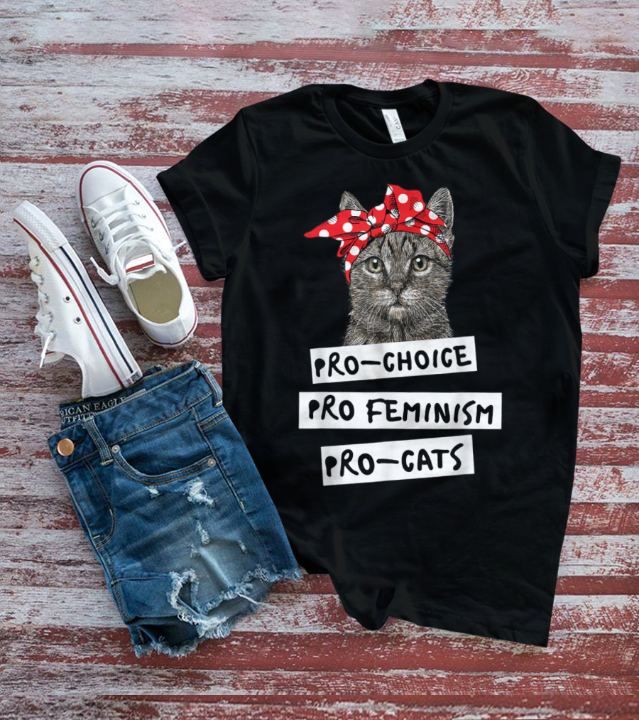 Pro Choice Pro Feminism Pro Cats Red Polka Dot Headband Cat T-Shirt