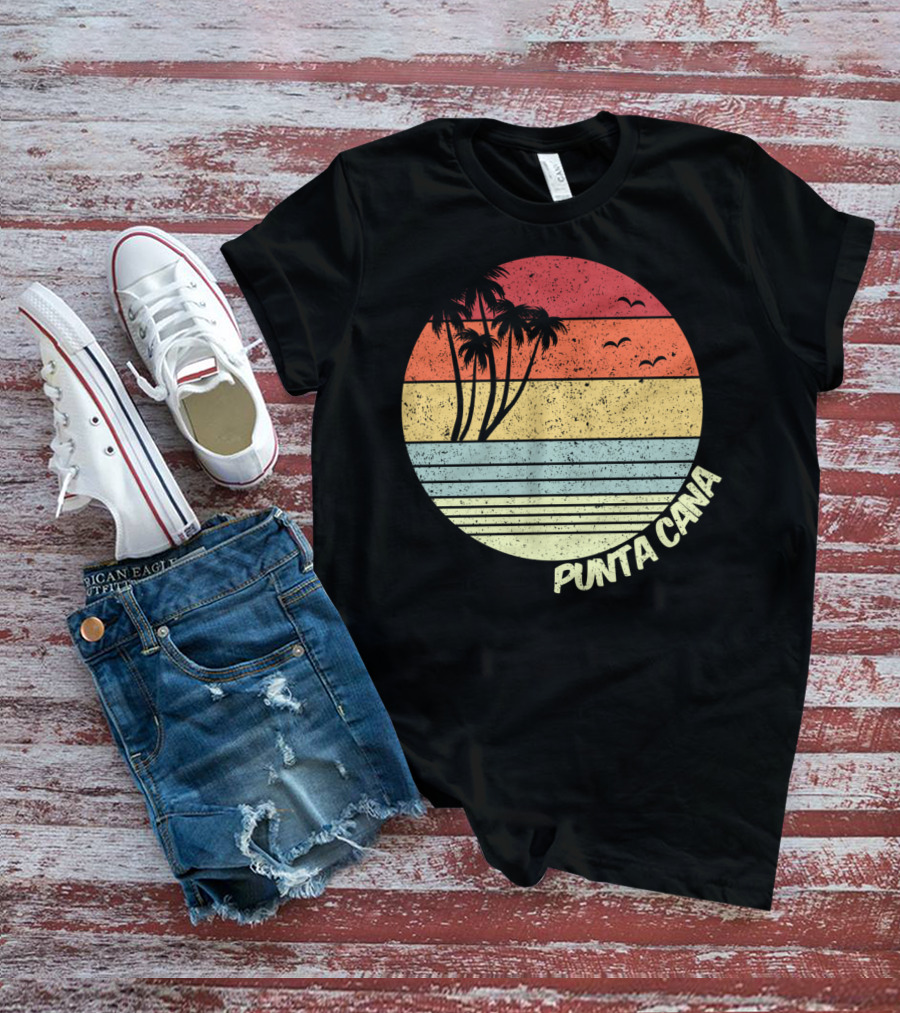 Punta Cana Retro Sunset Palm Trees Beach Vacation Dominican Republic T-Shirt
