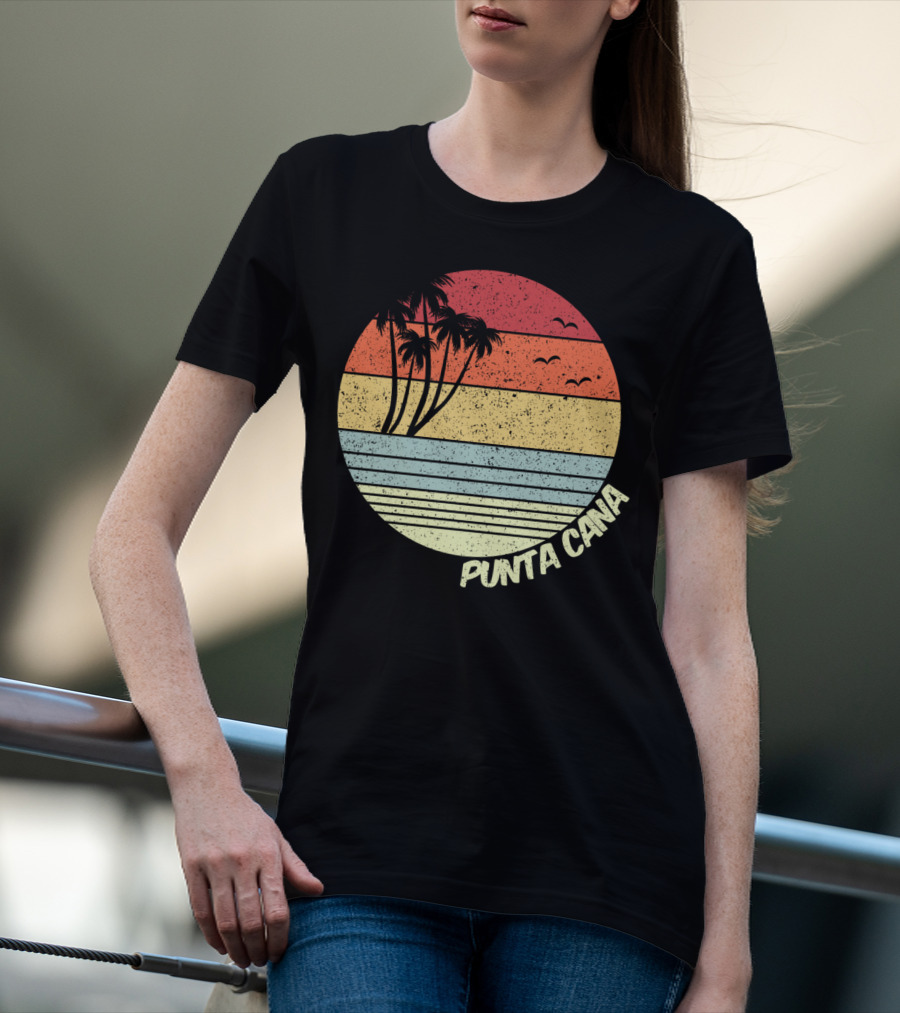 Punta Cana Retro Sunset Palm Trees Beach Vacation Dominican Republic T-Shirt