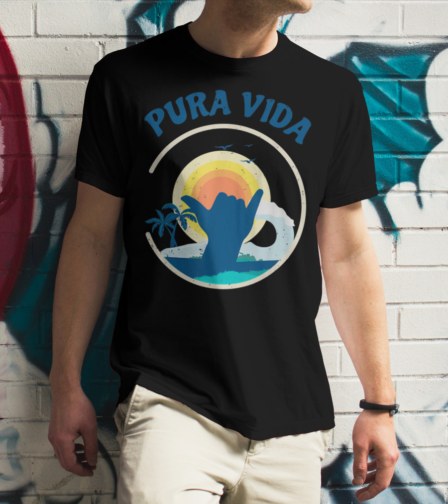 Pura Vida Costa Rica Surfing Vacation Sunset Beach Scene T-Shirt
