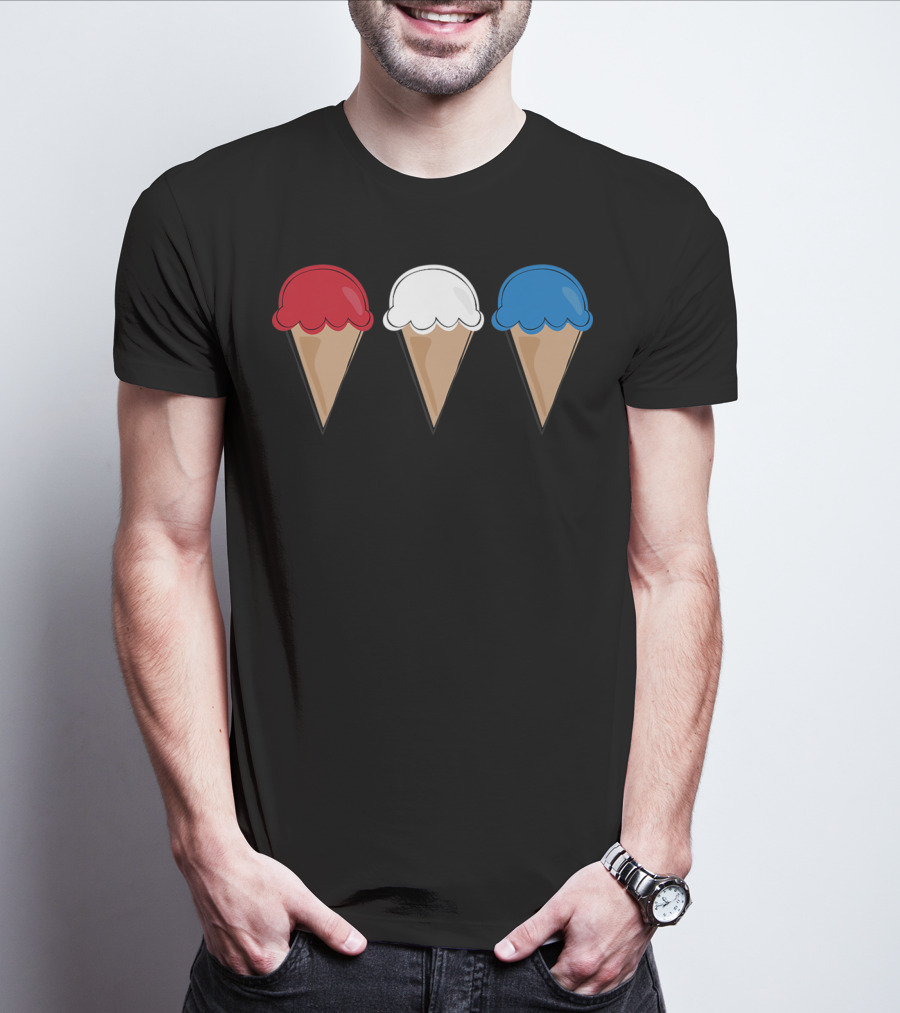 Red White Blue Ice Cream Cones Summer Fun T-Shirt