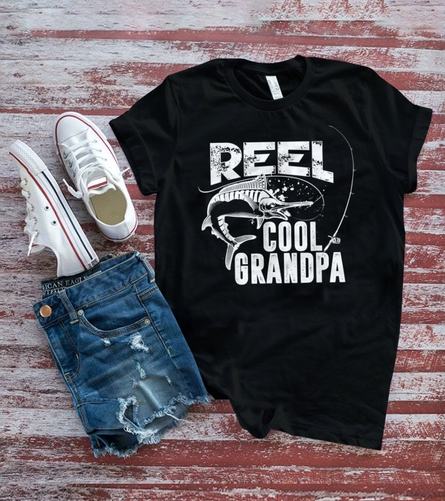 Reel Cool Grandpa Fishing Grandpa Love Marlin Pole T-Shirt