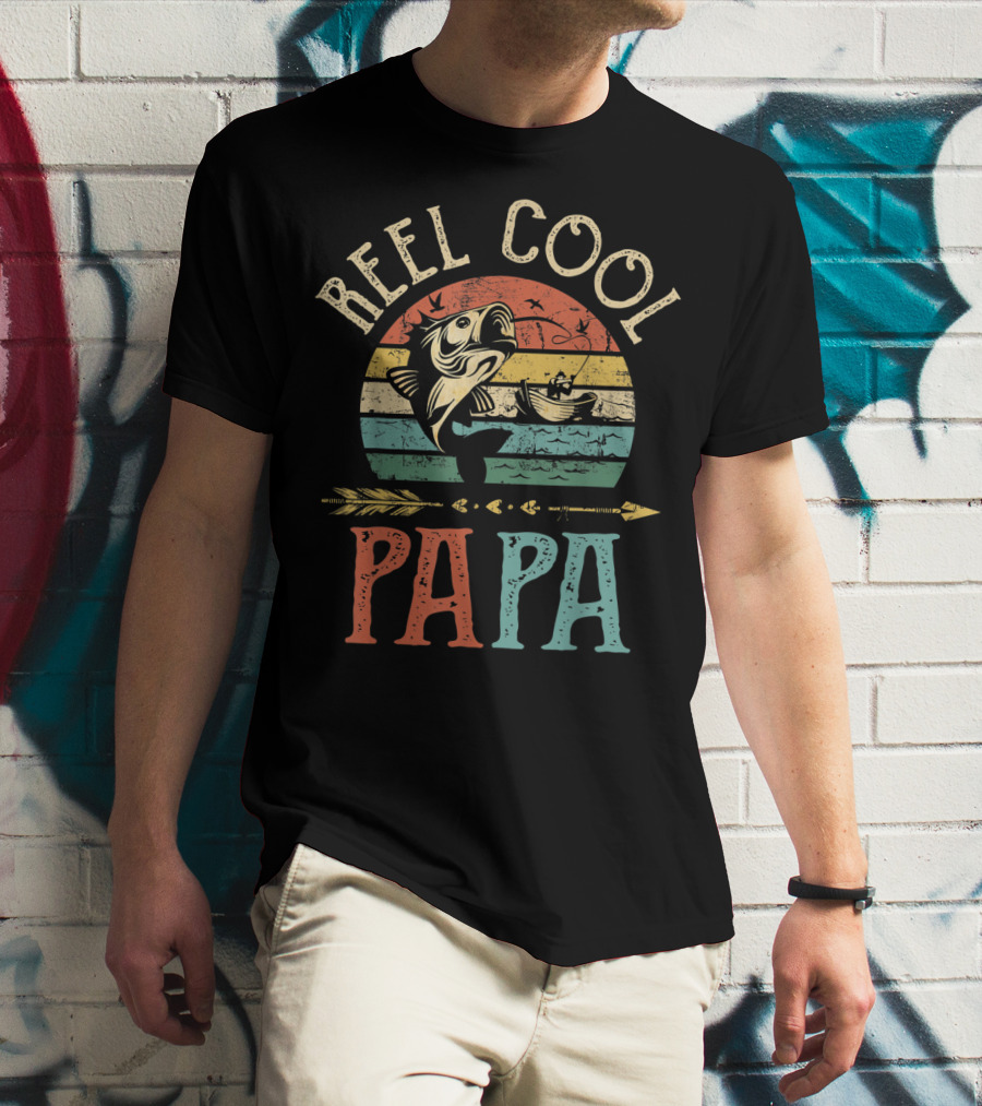 Reel Cool Papa Vintage Fisherman Retro Striped T-Shirt