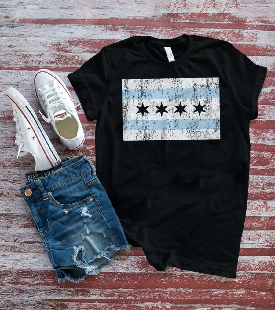 Distressed Vintage Chicago Flag With Grunge Texture T-Shirt
