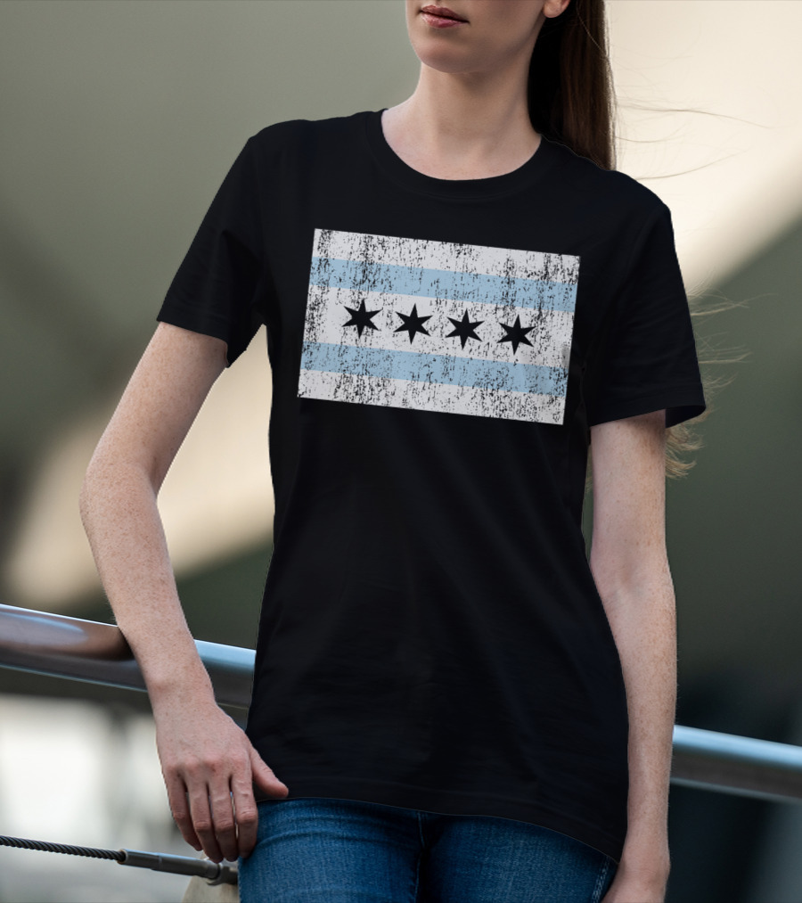 Distressed Vintage Chicago Flag With Grunge Texture T-Shirt