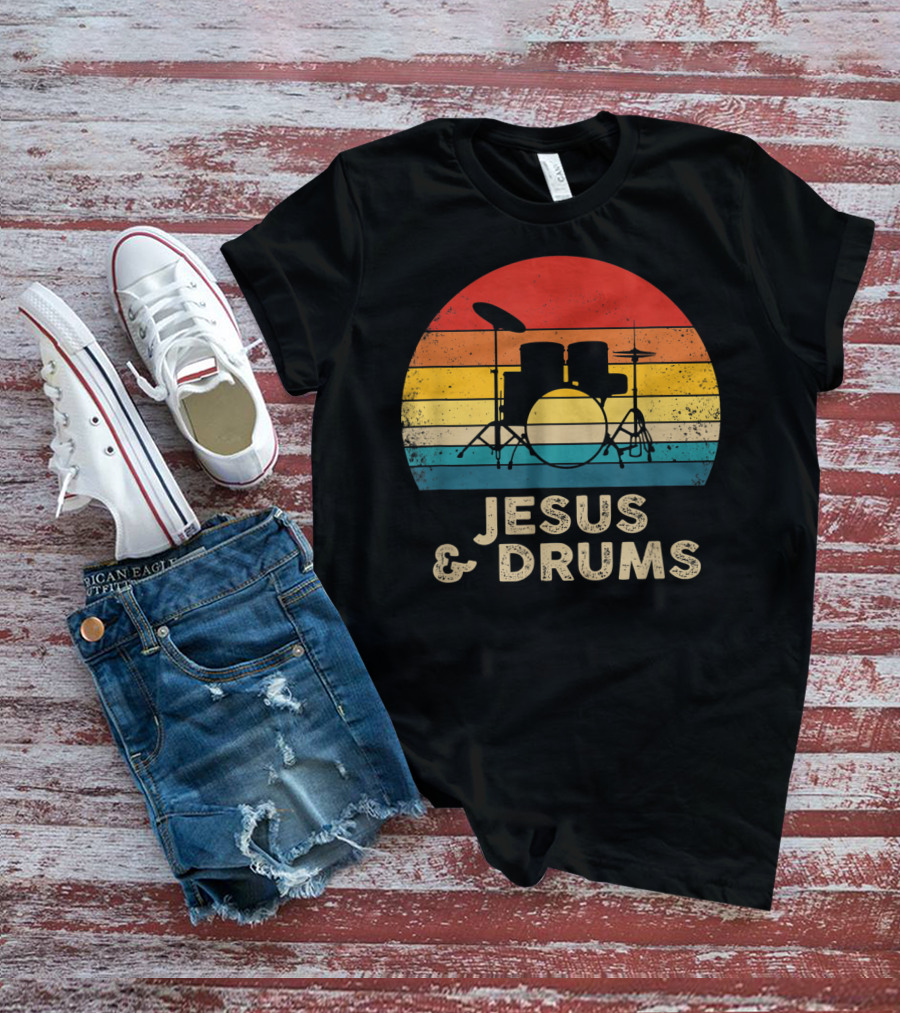 Jesus And Drums Retro Christian Worship Drummer T-Shirt