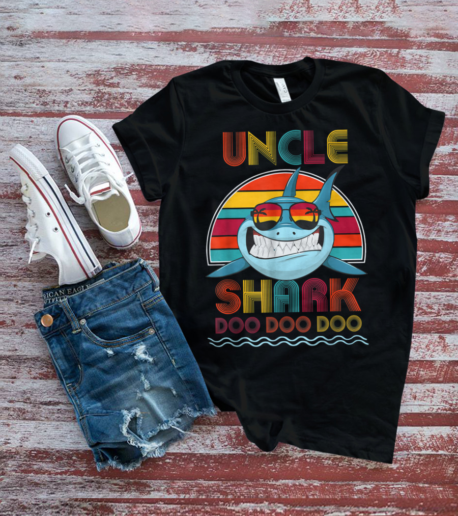 Uncle Shark Doo Doo Doo Retro Vintage Rainbow Sunglasses T-Shirt