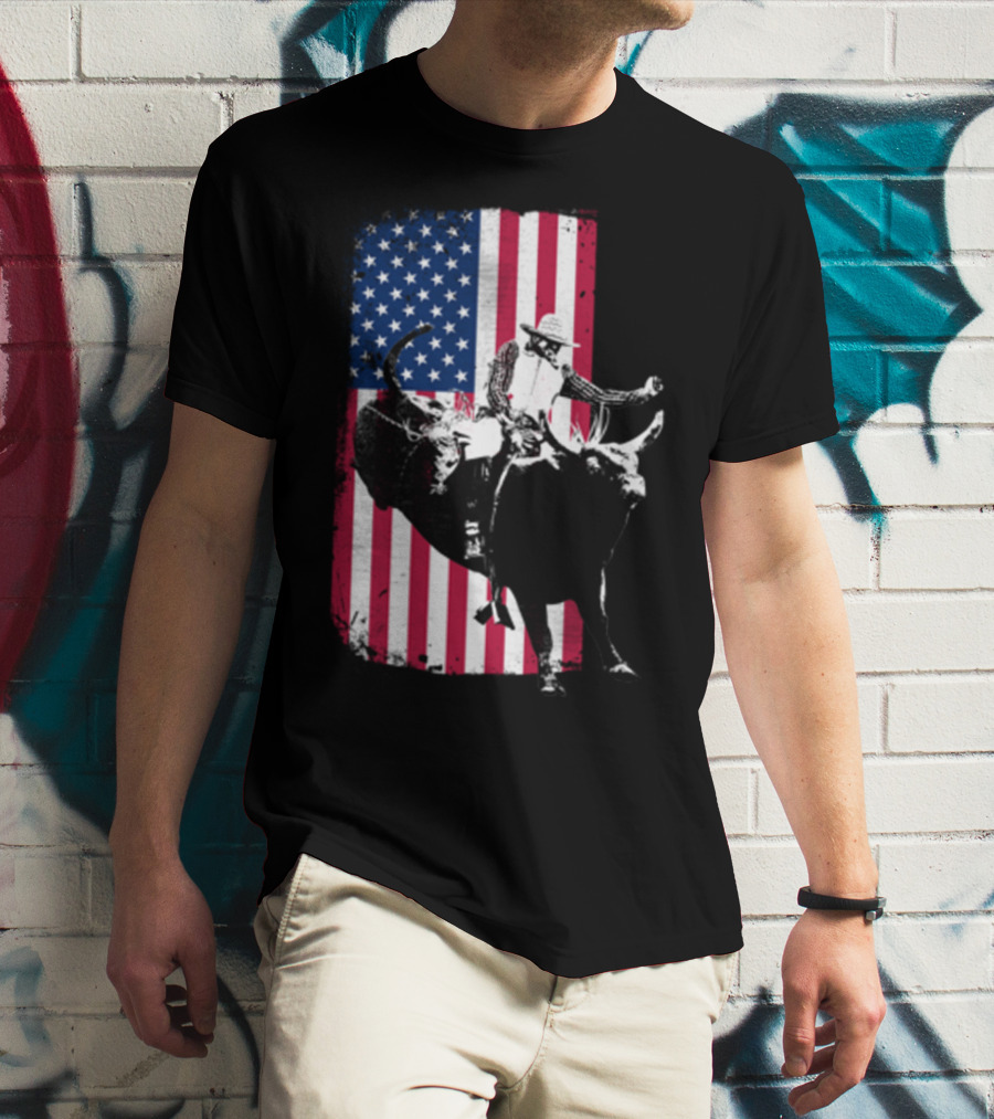 Rodeo Bull Rider American Flag Cowboy Patriot T-Shirt