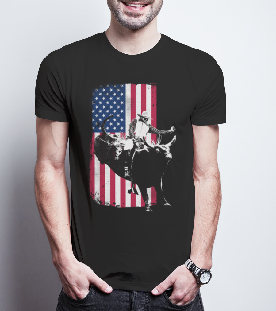 Rodeo Bull Rider American Flag Cowboy Patriot T-Shirt