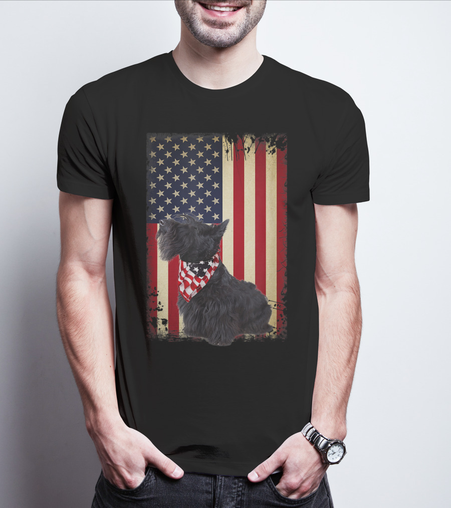 Scottish Terrier American Flag Bandana T-Shirt