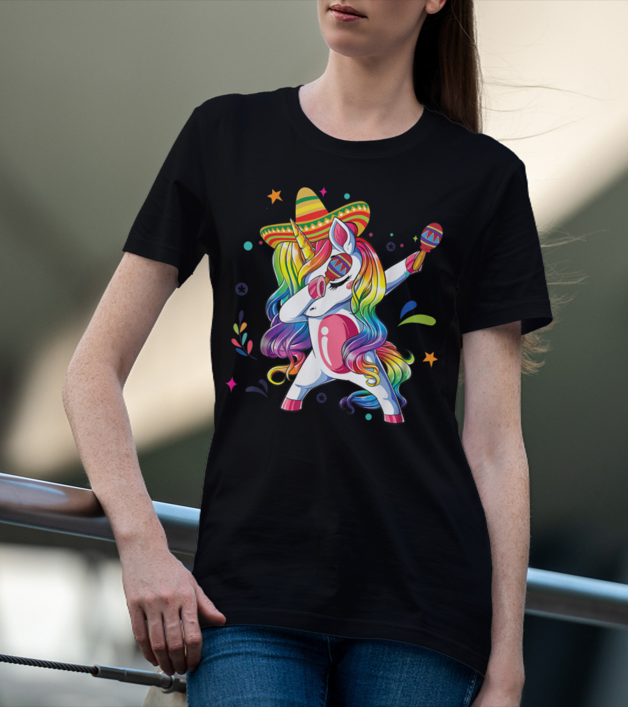 Sombrero Wearing Dabbing Unicorn With Maracas For Cinco De Mayo T-Shirt