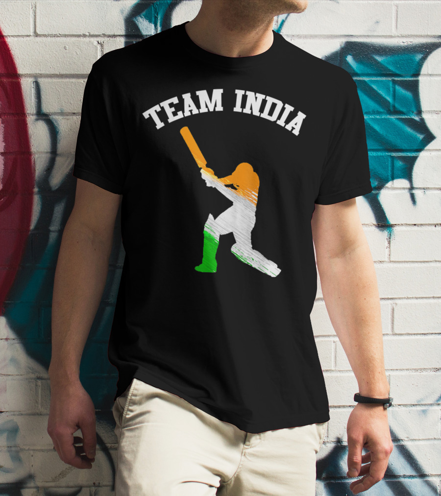 Team India Cricket Batting Silhouette Tricolor Fan Jersey T-Shirt