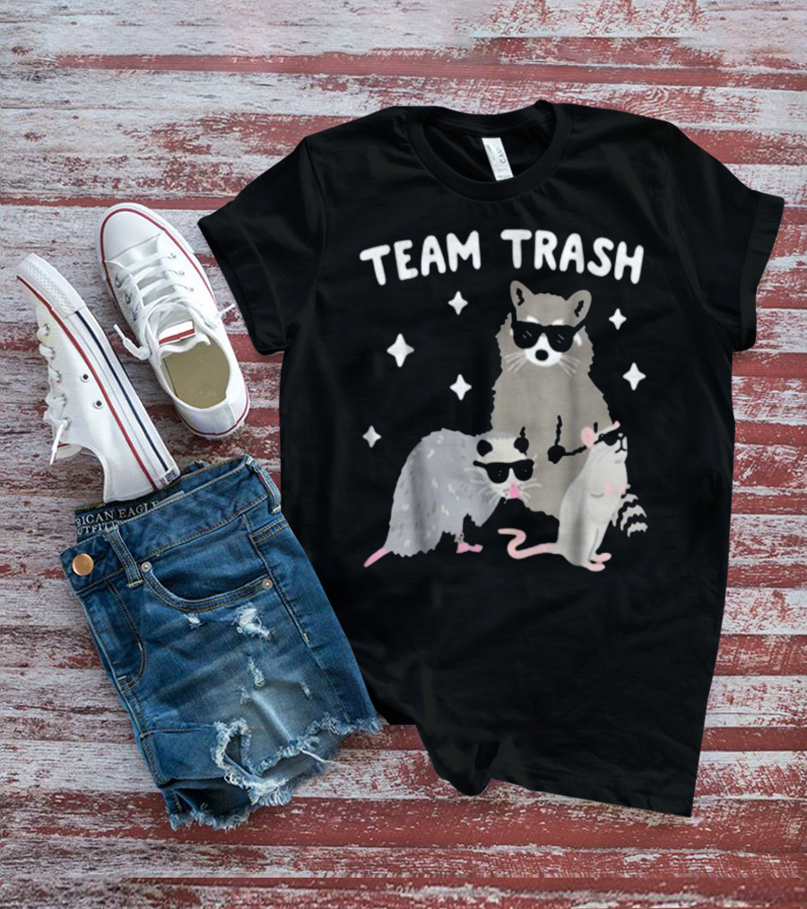 TEAM TRASH OPOSSUM RACCOON RAT WITH SUNGLASSES AND STARS T-Shirt