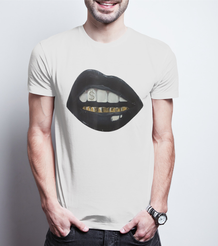 Red Black Lips Gold Teeth Dollar Smile T-Shirt
