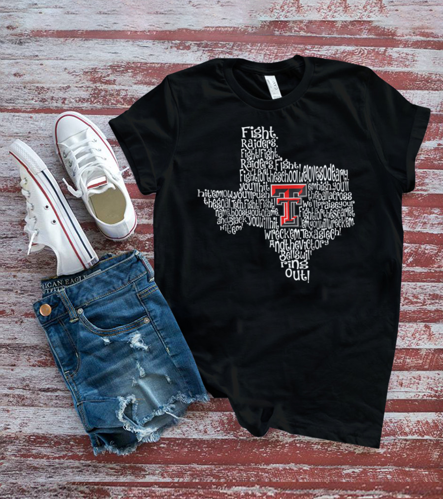 Texas Tech Red Raiders Fight Song Map Texas Shape T-Shirt
