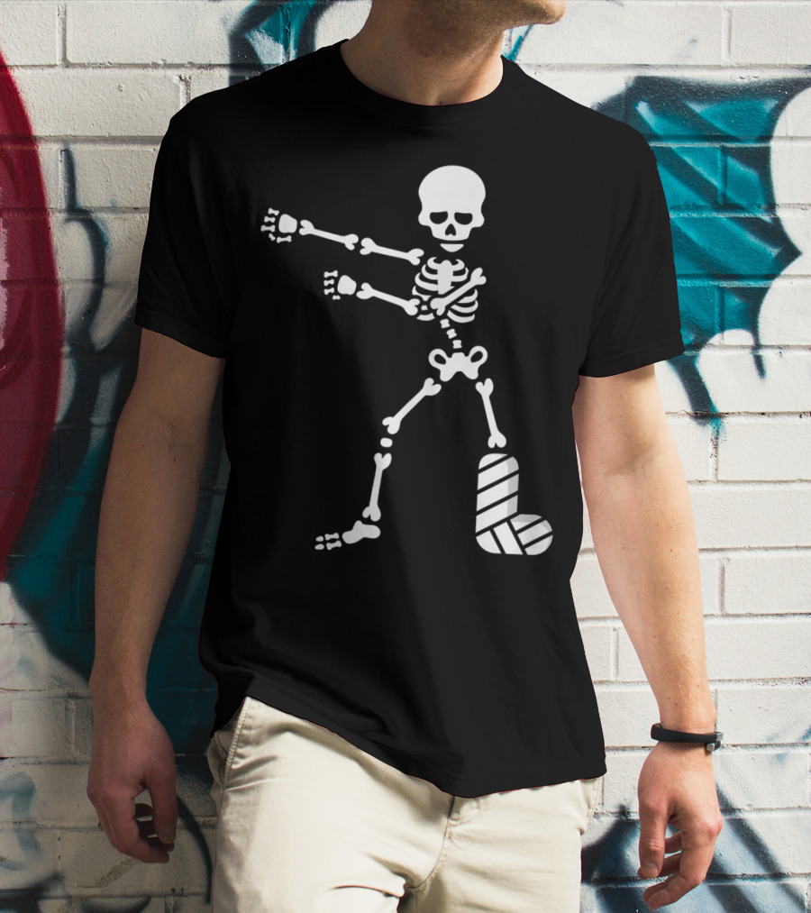 The Floss Dance Skeleton With Broken Leg Plaster Cast T-Shirt