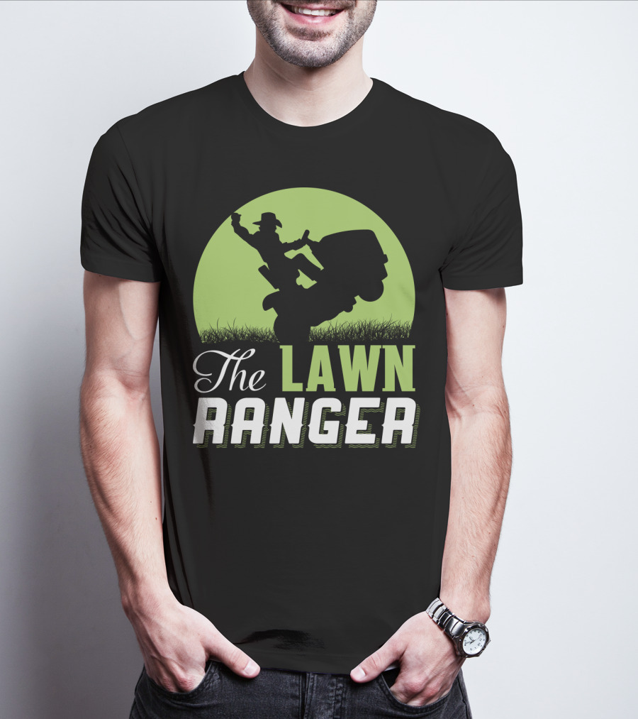 The Lawn Ranger Funny Mowing Cowboy On Ride-On Lawnmower T-Shirt