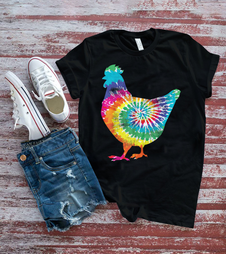 Tie Dye Chicken Hippy Farmer Hobby Farm Rainbow Burst T-Shirt