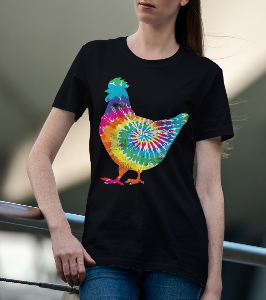 Tie Dye Chicken Hippy Farmer Hobby Farm Rainbow Burst T-Shirt