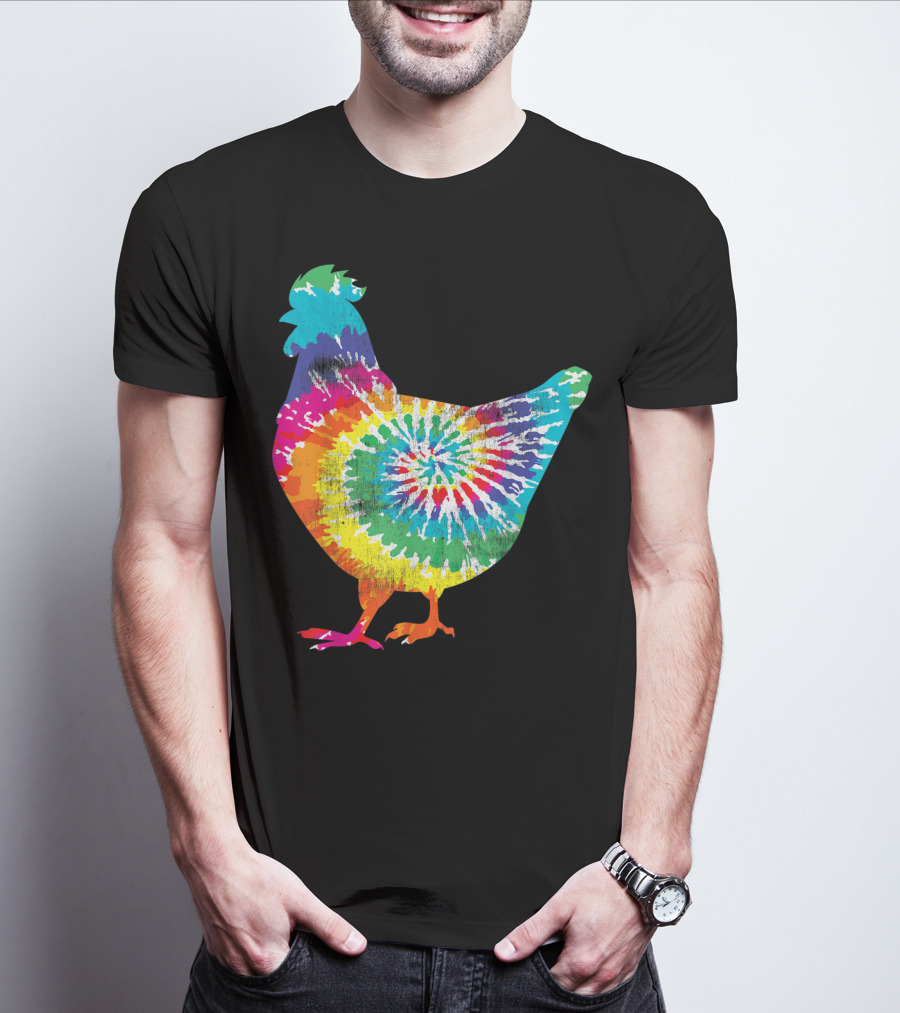 Tie Dye Chicken Hippy Farmer Hobby Farm Rainbow Burst T-Shirt