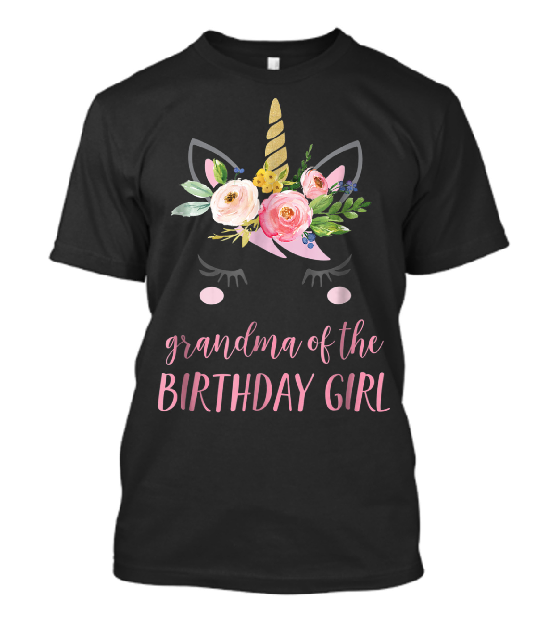 Grandma Of The Birthday Girl Unicorn Floral Horn Ears T-Shirt