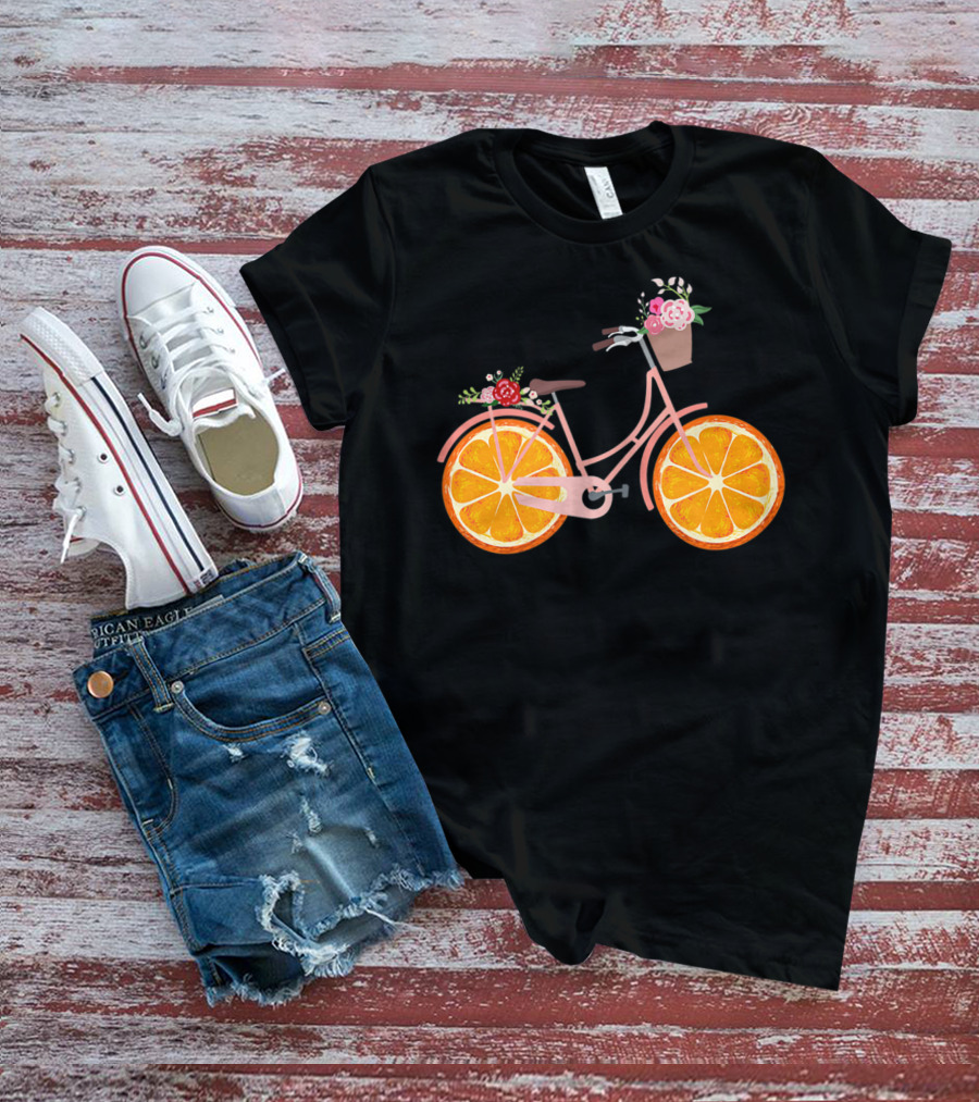 Vintage Bike Bicycle With Flower Basket And Orange Fruit Wheels T-Shirt