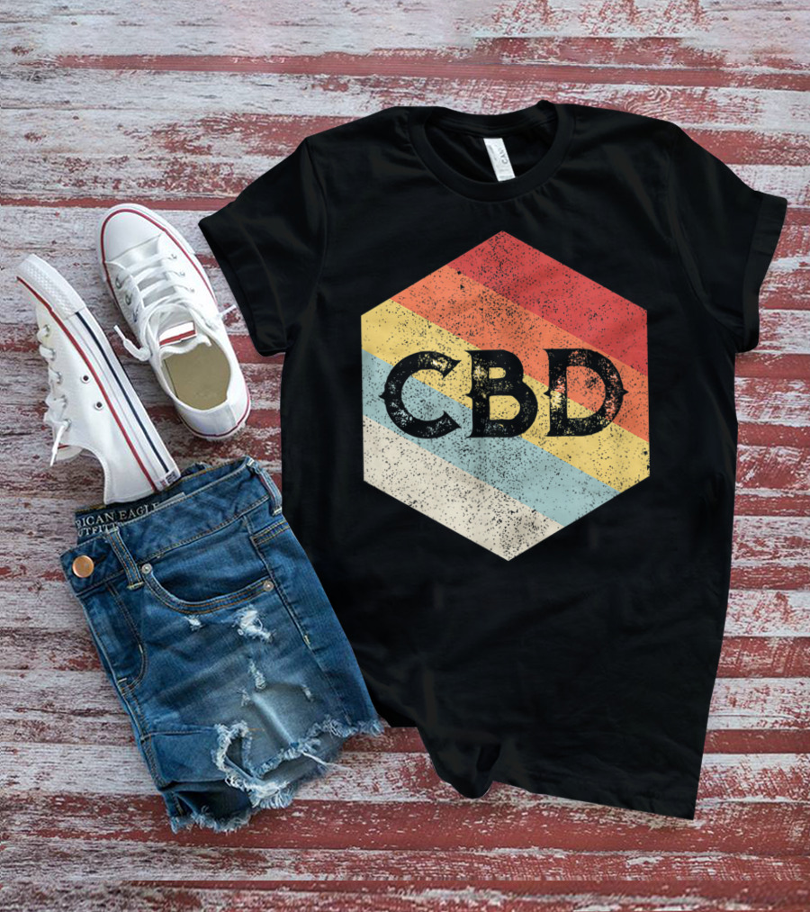 Vintage CBD Retro Hexagon Distressed Stripes T-Shirt