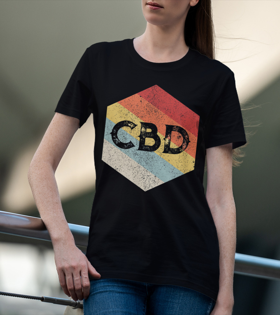Vintage CBD Retro Hexagon Distressed Stripes T-Shirt