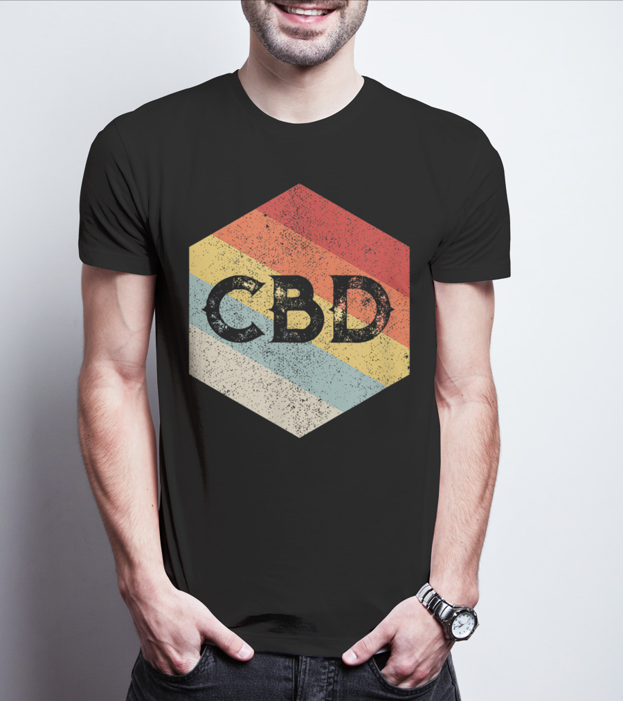 Vintage CBD Retro Hexagon Distressed Stripes T-Shirt