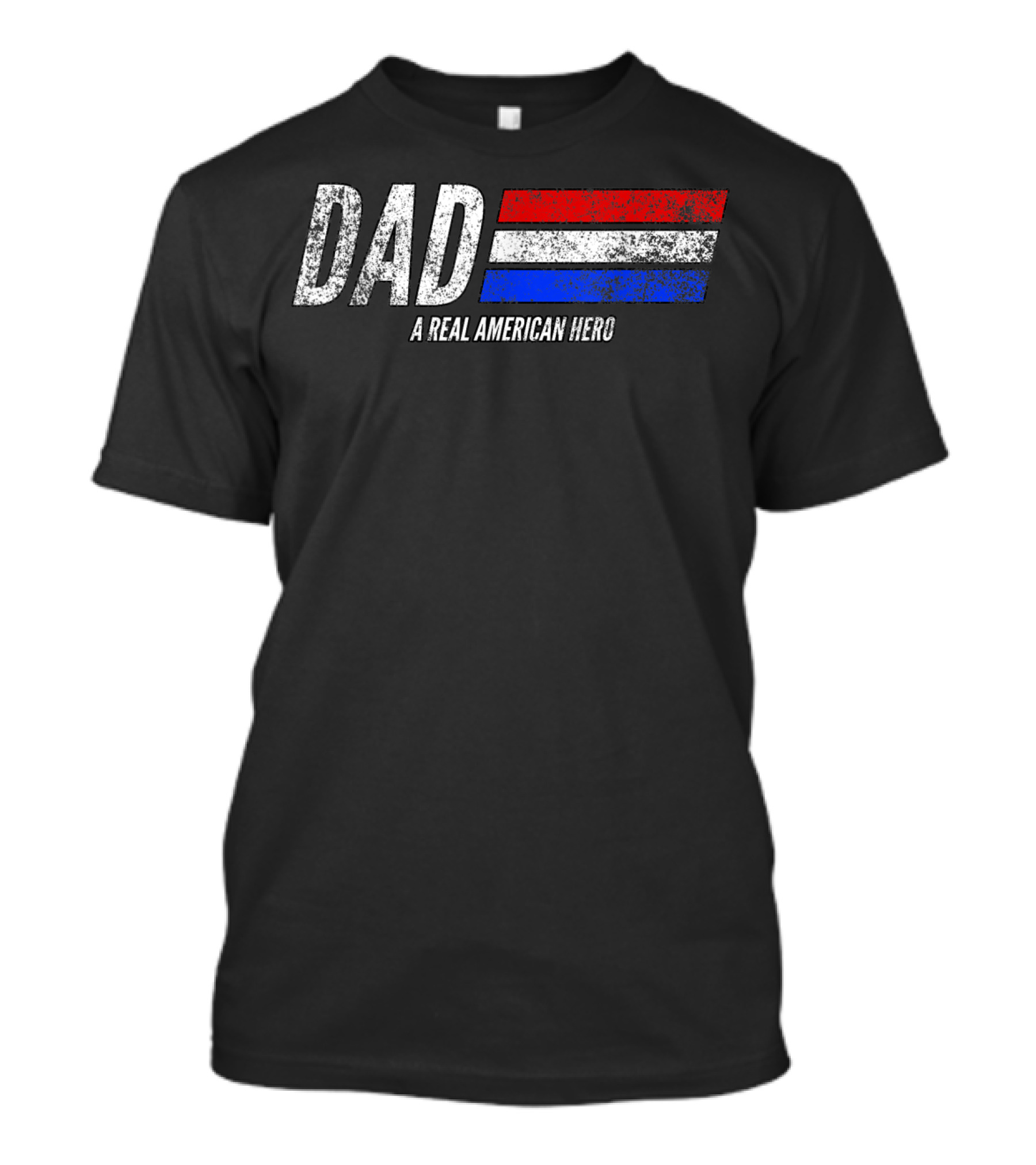 Vintage Dad A Real American Hero Distressed Red White Blue Stripes T-Shirt