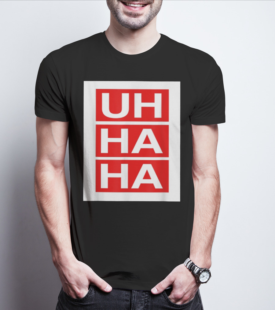 UH HA HA Graphic On Red Blocks T-Shirt