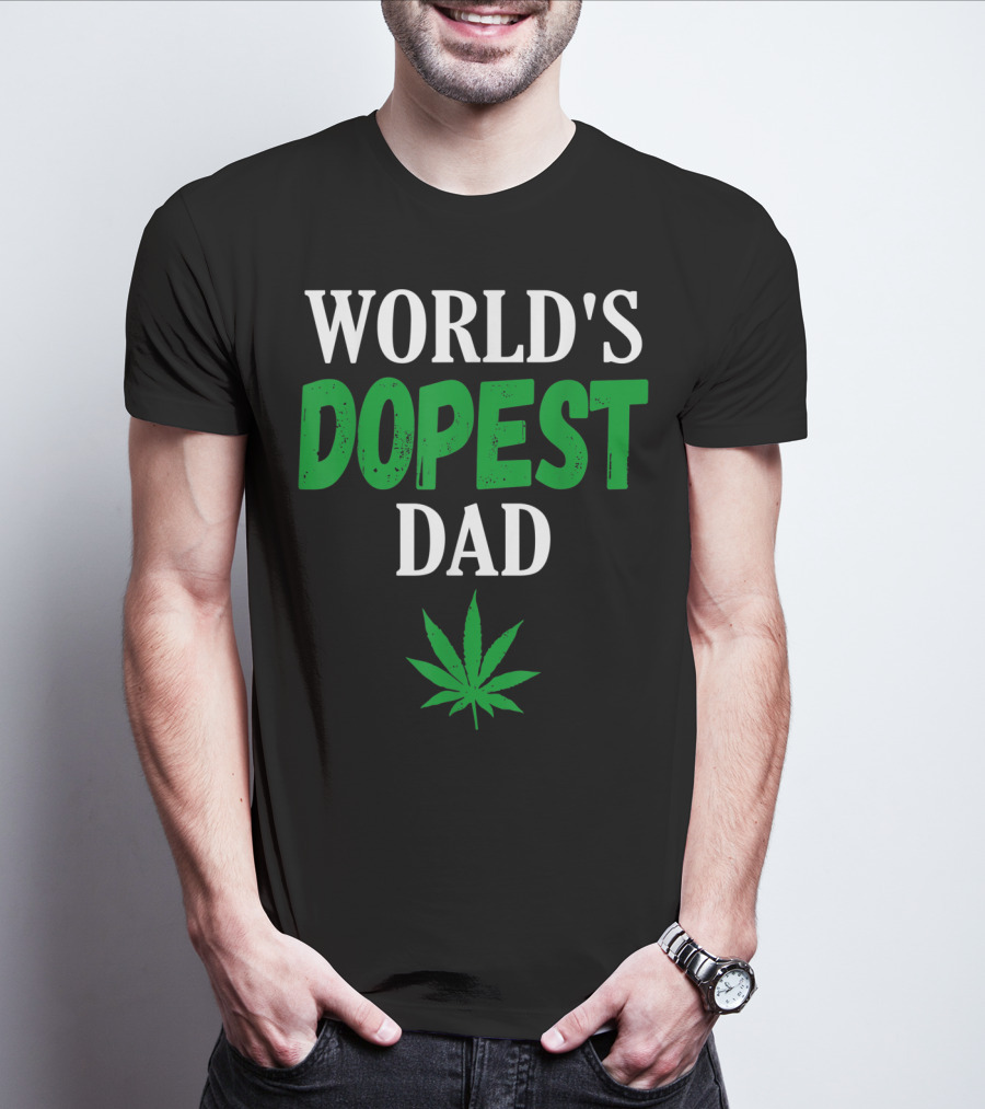 World's Dopest Dad Weed Marijuana Cannabis Leaf T-Shirt